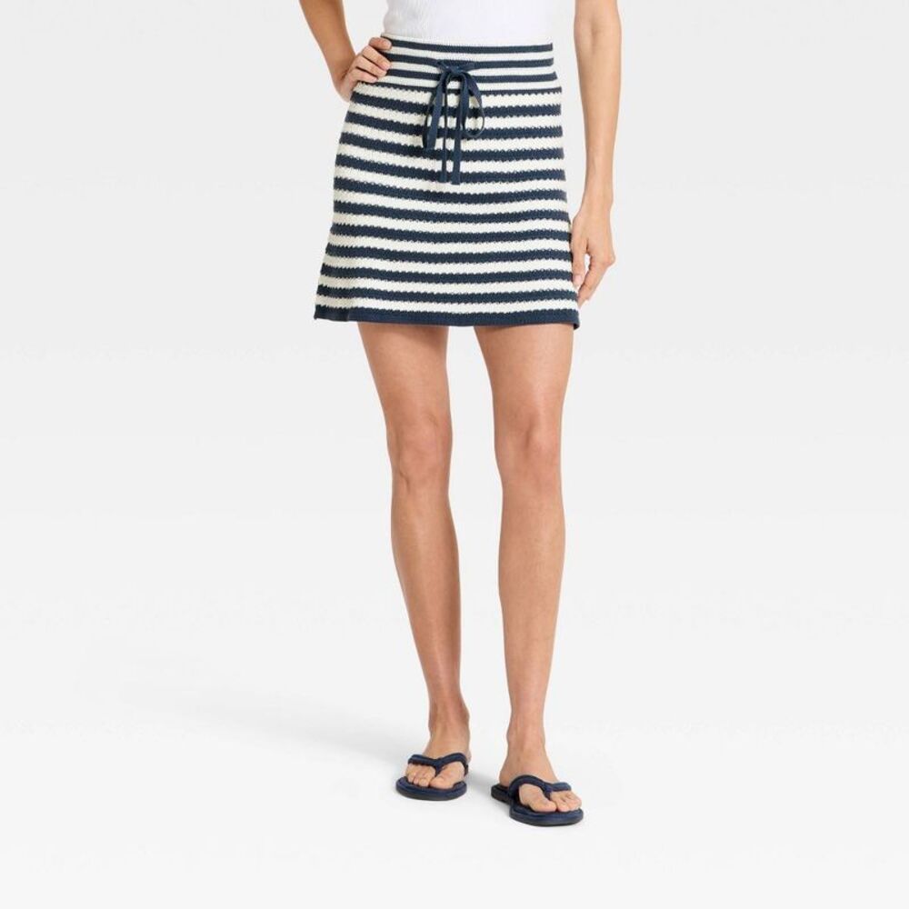 Women's Sweater Mini A-Line Skirt - Universal Thread Navy Blue Striped S